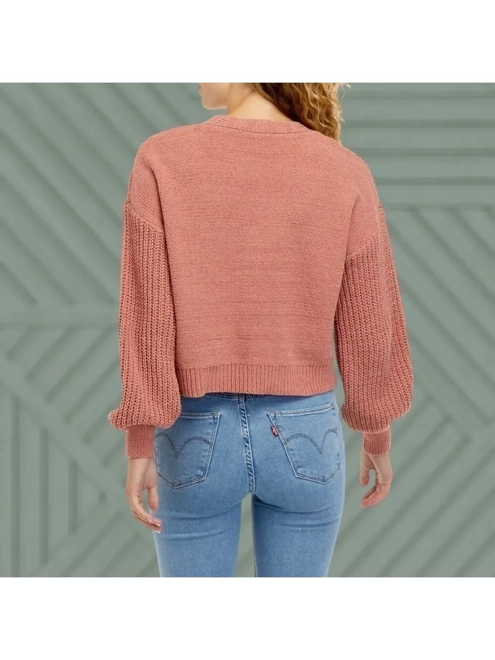 TRUE CRAFT Long Sleeve V-Neck 3-Button Front Cropped Cardigan-Rose/XL NWT